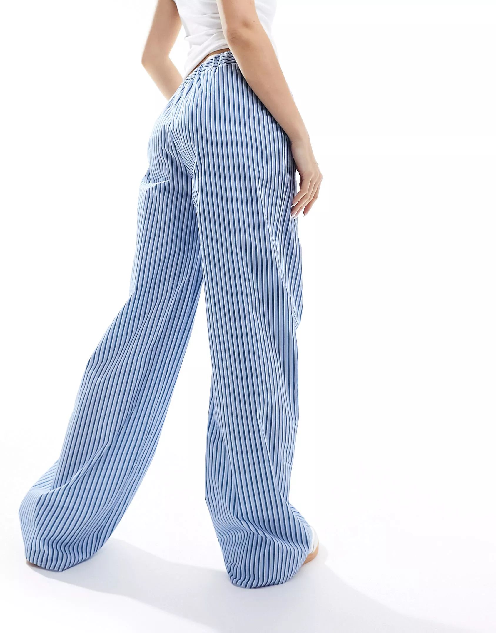 ASOS DESIGN wide leg cotton poplin trouser in blue stripe | ASOS | ASOS (Global)