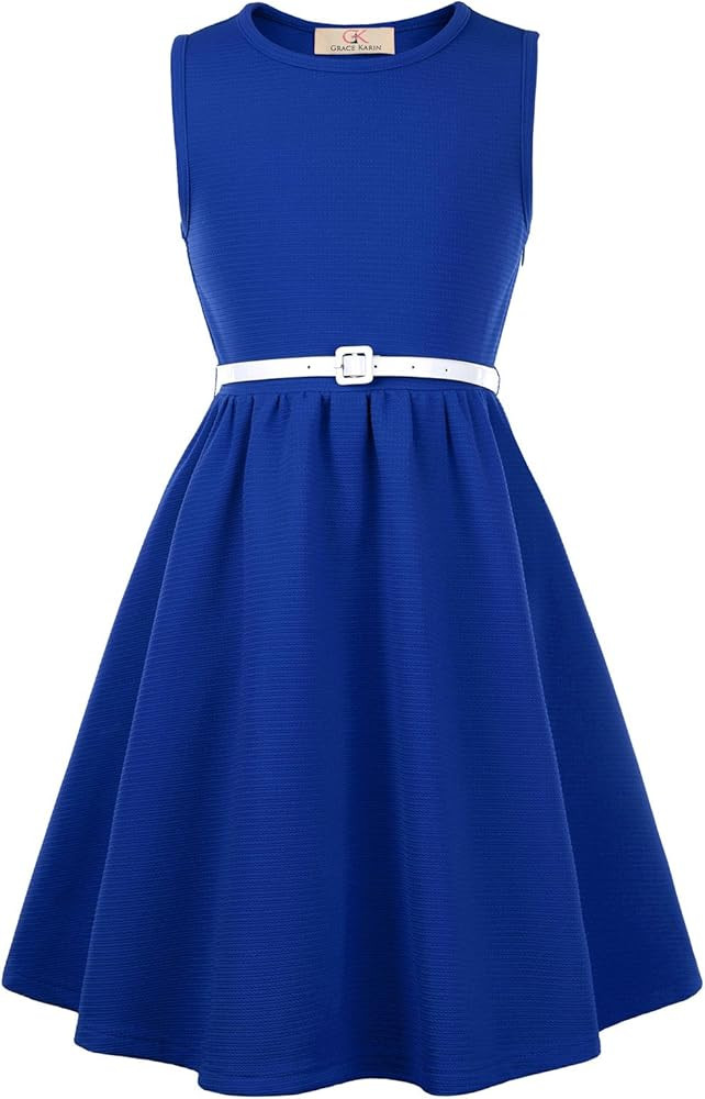 GRACE KARIN Girls Retro Sleeveless Floral Printed Swing Dresses with Belt | Amazon (US)
