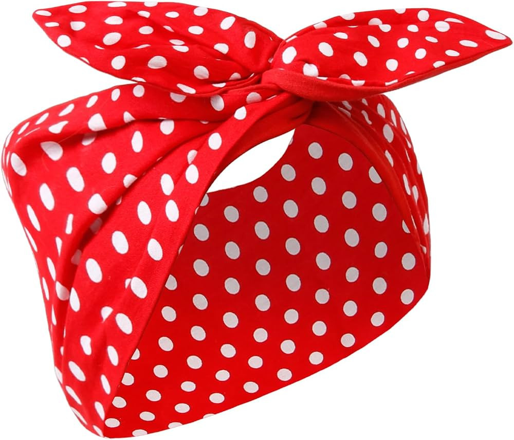 Huachi Red and White Polka Dot Bandana Headband Vintage Wire Hairband with Bow Wide Headbands Ret... | Amazon (US)