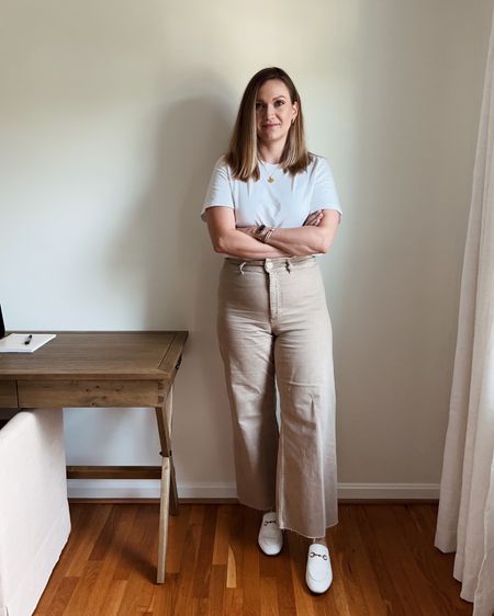 Easy, casual outfit featuring Zara sailor pants! Search for ZW SAILOR STRAIGHT JEANS. I’m wearing a 12, so sized up ~1 from my normal Zara size and 2 from my Madewell size. 

Also linked similar options below. 