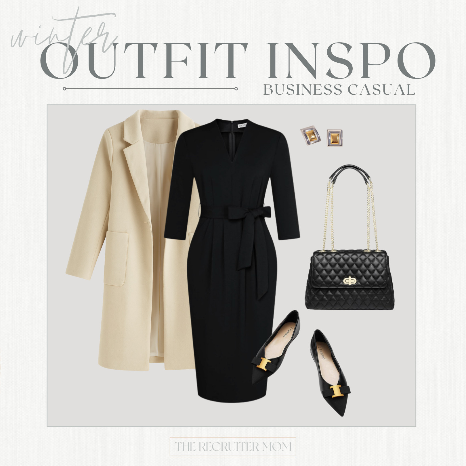 Black midi dress, cream wrap coat, quilted handbag for winter workwear.
#neutralstyle #midsizefashion 

 

#LTKOver40 #LTKMidsize #LTKWorkwear