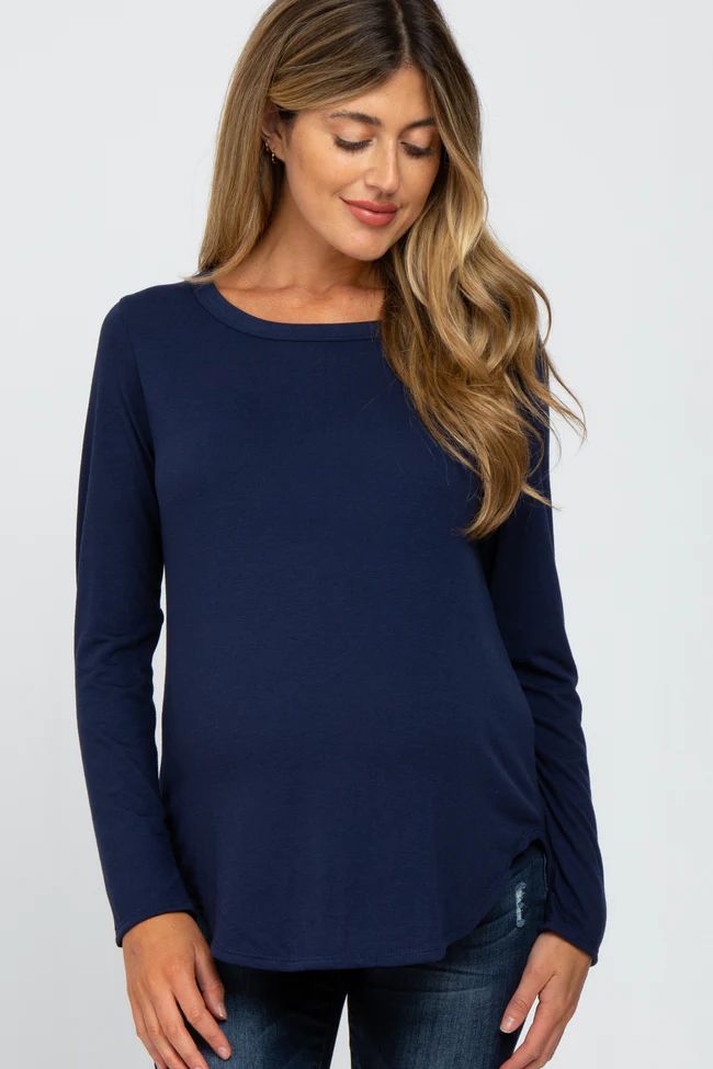 Navy Basic Maternity Long Sleeve Top | PinkBlush Maternity