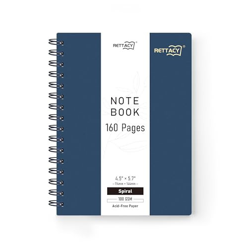 RETTACY Pocket Journal Notebook, 160 Lined Pages, A6 Mini Small Size (4.5" × 5.7"), for Work, Journaling, Writing, 100 GSM Thick Paper, Spiral-bound, Flexible Plastic Cover (Navy Blue) | Amazon (US)