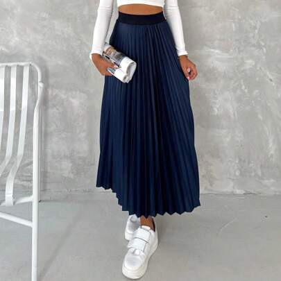 Women's Pleaded Skirt Modest Women's Skirt Pleaded Long Solid Color Midi Skirt | SHEIN