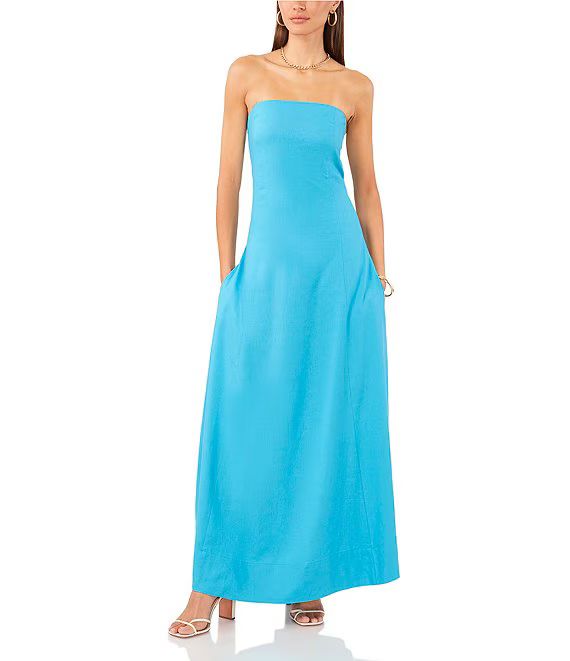 Strapless Linen Smocked Back Pocketed A-Line Dress | Dillard's
