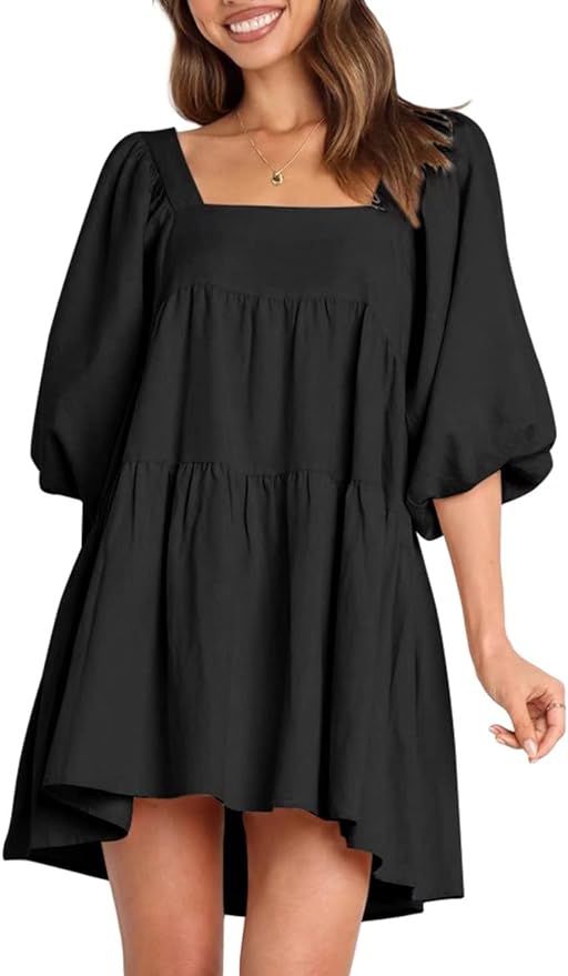 BLENCOT Womens Cute Puffed Sleeve Backless Lace Up Babydoll Mini Dresses S-XL | Amazon (US)