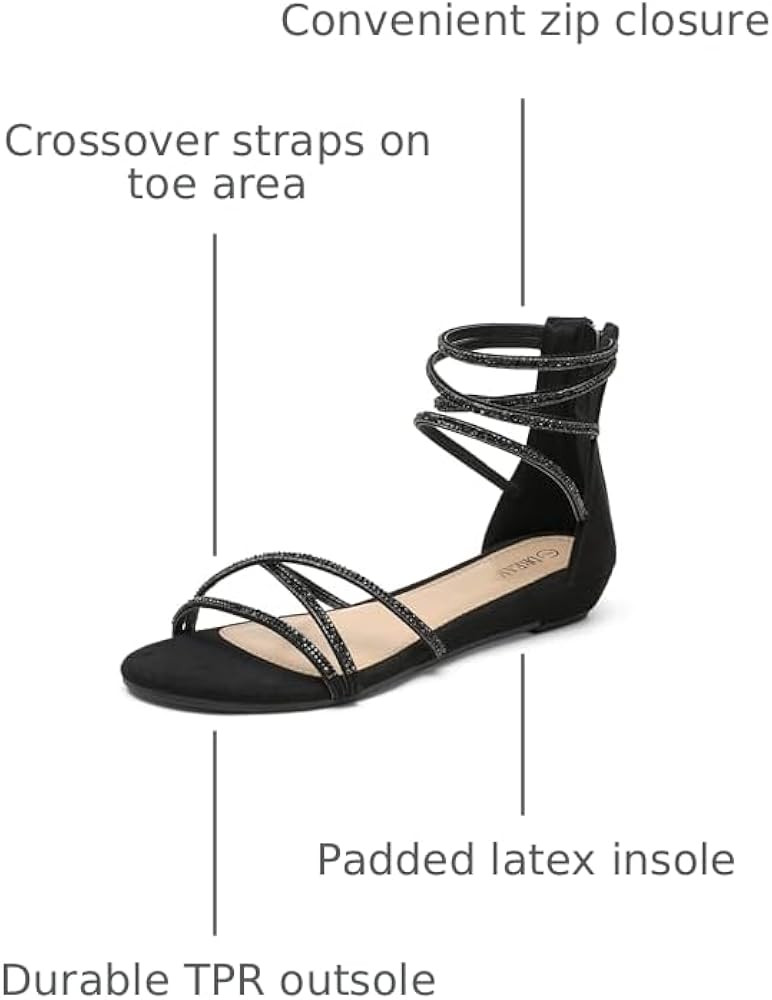 DREAM PAIRS Women's Ankle Strap Flat Sandals Summer Dressy Strappy Gladiator Rhinestones Sandals | Amazon (US)