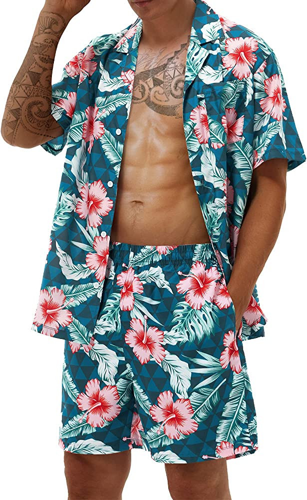 BLUEBAY Hawaiian Shirt for Men Casual Button Down Short Sleeve Men's Shirt and Short Sets Beach S... | Amazon (US)