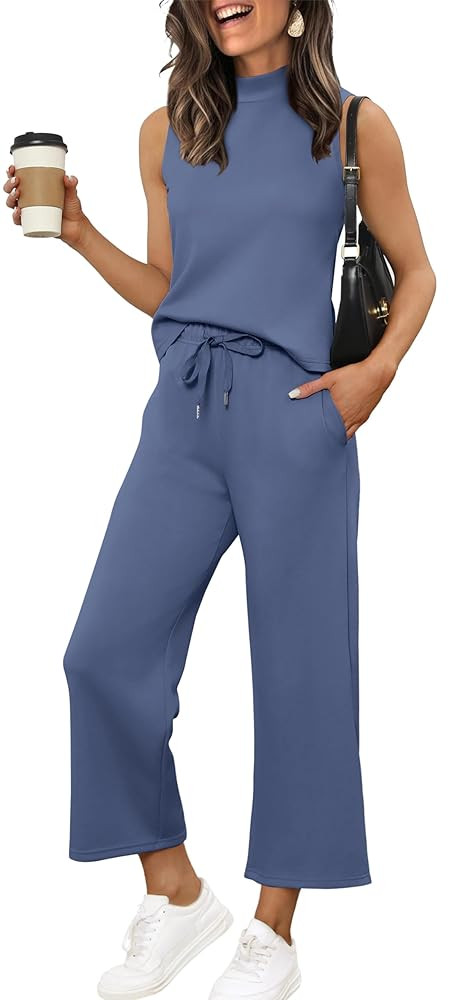 XIEERDUO Two Piece Sets for Women Summer Lounge Sets Beach Vacation Travel Outfits Casual Wide Le... | Amazon (US)