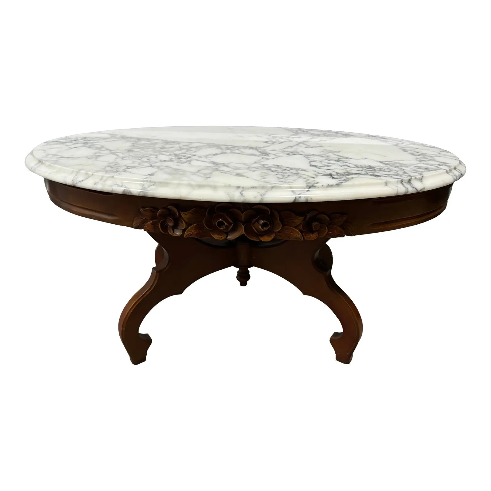 Vintage Oval Victorian Mahogany Wood Marble Coffee Table | Chairish