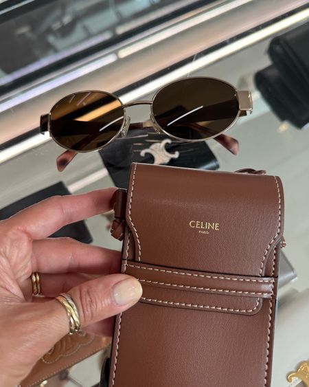 Celine triomphe 54 in rose gold, working on finding a reputable site in the US that carries this color. I love how neutral it of on my skin color! Comes with this adorable leather case with a strap that fits my phone (the only reason I bought the sunnies tbh!) not sure it comes with it in the US! Perfect for traveling! 

#LTKItBag #LTKStyleTip #LTKTravel