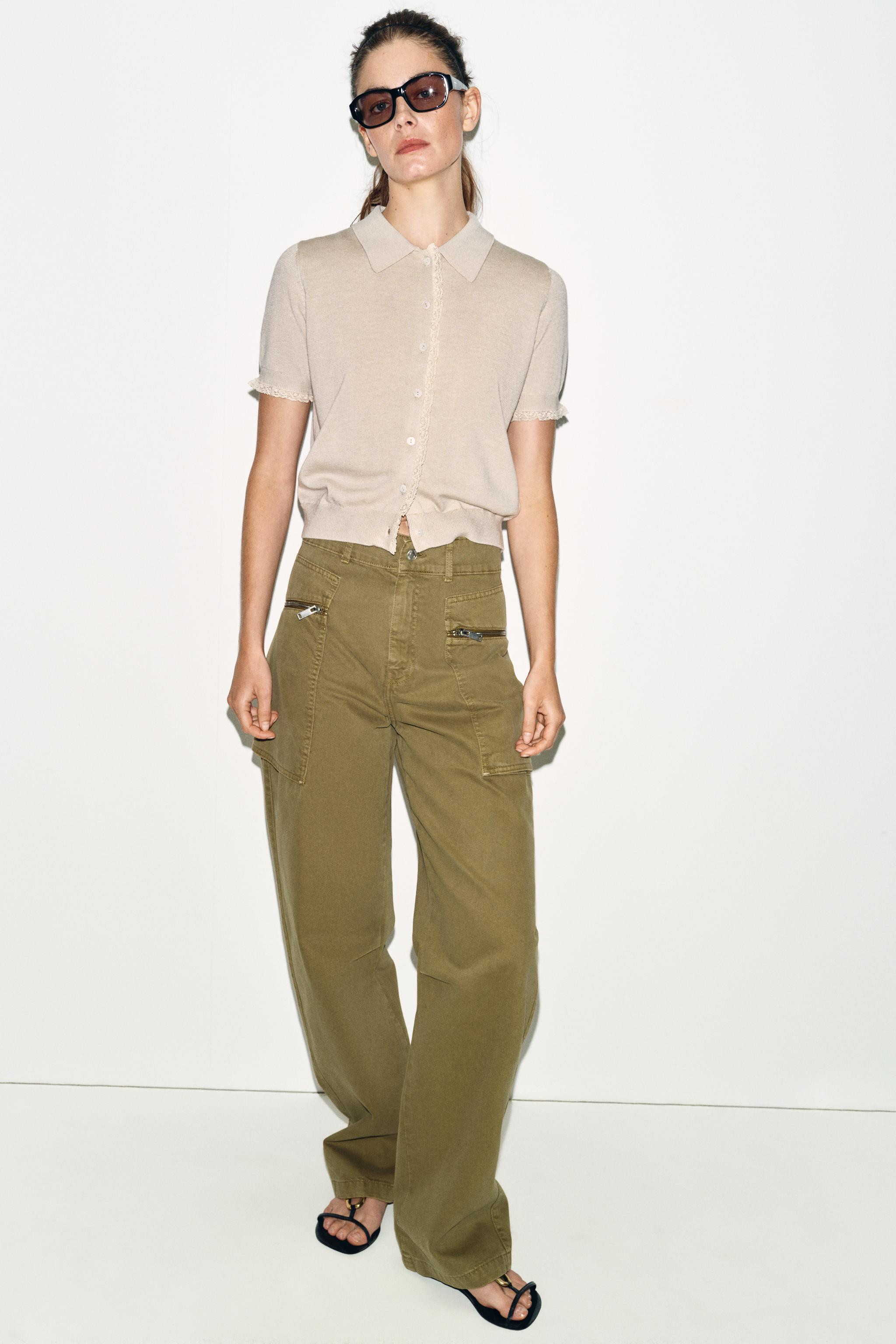 SHORT SLEEVE KNIT JACKET WITH LACE TRIM | Zara US