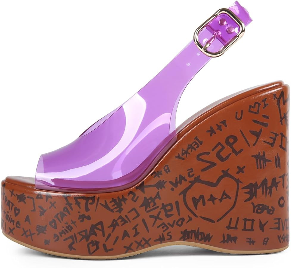 Jelly Wedge Platform Sandals for Women Open Peep Toe High Heels Clear Adjustable Ankle Buckle San... | Amazon (US)