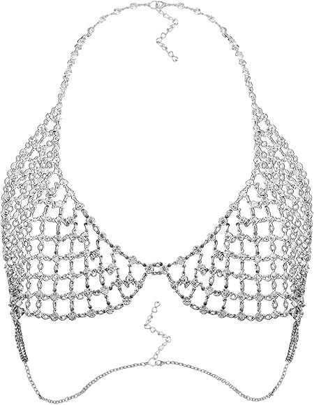 idealway Sexy Crystal Rhinestones Body Jewelry Fashion Bikini Chain Necklace Hollow Out Underwear... | Amazon (US)
