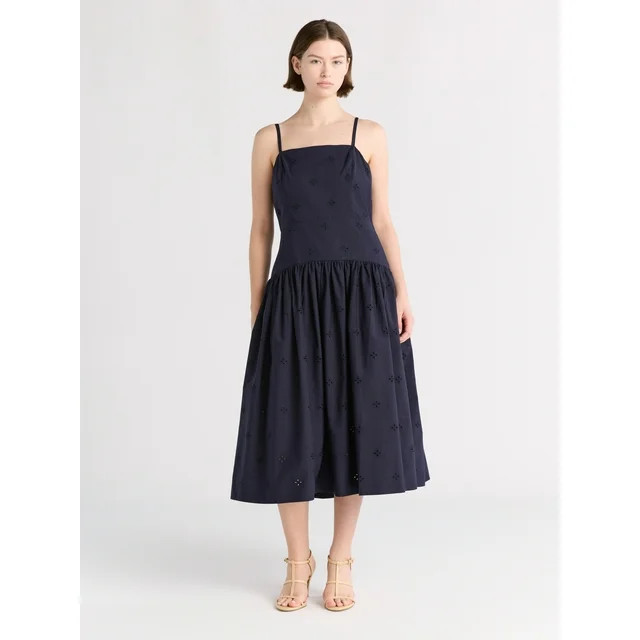 Free Assembly Women's and Women's Plus Sleeveless Cotton Eyelet Midi Dress, Sizes XS-4X | Walmart (US)