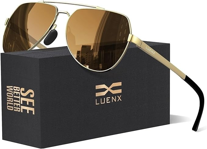 LUENX Aviator Sunglasses for Men Women Polarized New Shades Flexible Spring Hinge - UV 400 Protec... | Amazon (US)
