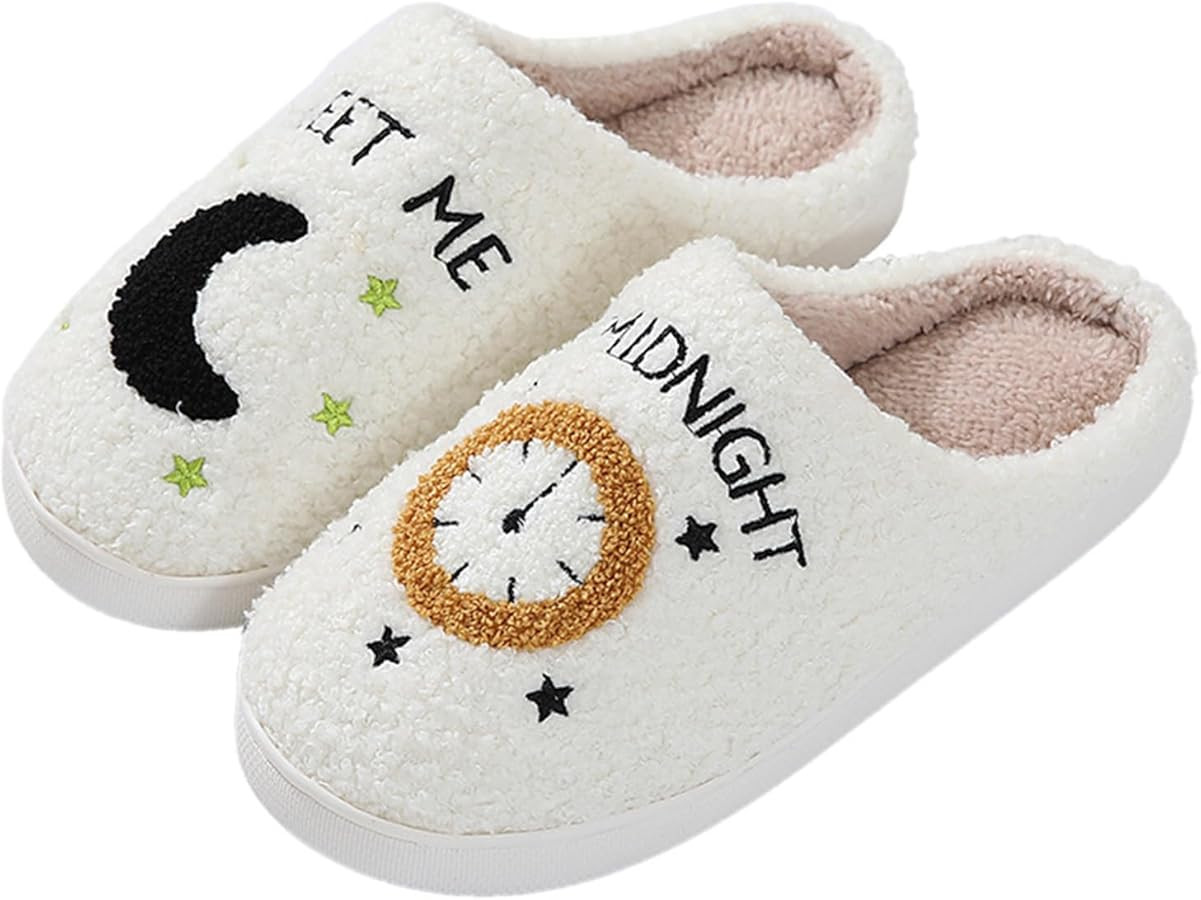 Unisex Meet Me at Midnight Slippers Soft Embroidered Plush Fluffy Warm Home Slippers Indoor Outdo... | Amazon (US)