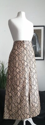 M, Zara, Brown Black Sand Snake Print Slit Midi Skirt, New  | eBay | eBay UK