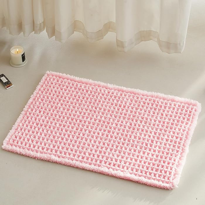 TYUU Light Peachy Pink Bathroom Rugs, Waffle Bath Mat Non Slip Washable Quick Dry Cute Bath Mat Boho Farmhouse Bathroom Decor, 24"x16" Light Peachy Pink | Amazon (US)