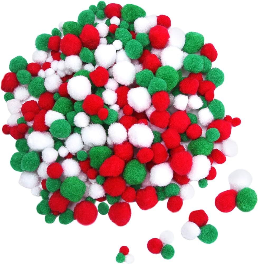 Livder Christmas Pom Poms Pompoms for Art Crafts Gift Decorations, Red Green White, 400 Pieces | Amazon (US)
