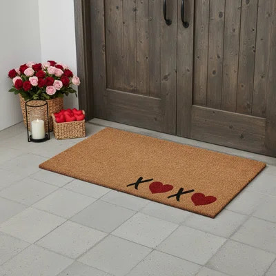 24" X 48" Brown Black And Red Valentine's Day Heart XOXO Outdoor Coir Door Mat | Wayfair North America