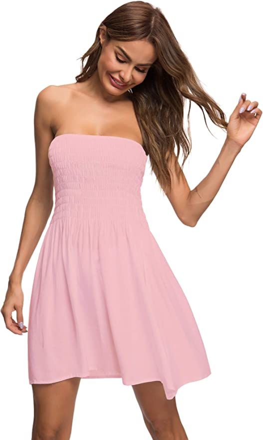 Honeyuppy Tube Top Dresses for Women's Summer Sexy Strapless Swing Beach Mini Dress | Amazon (US)