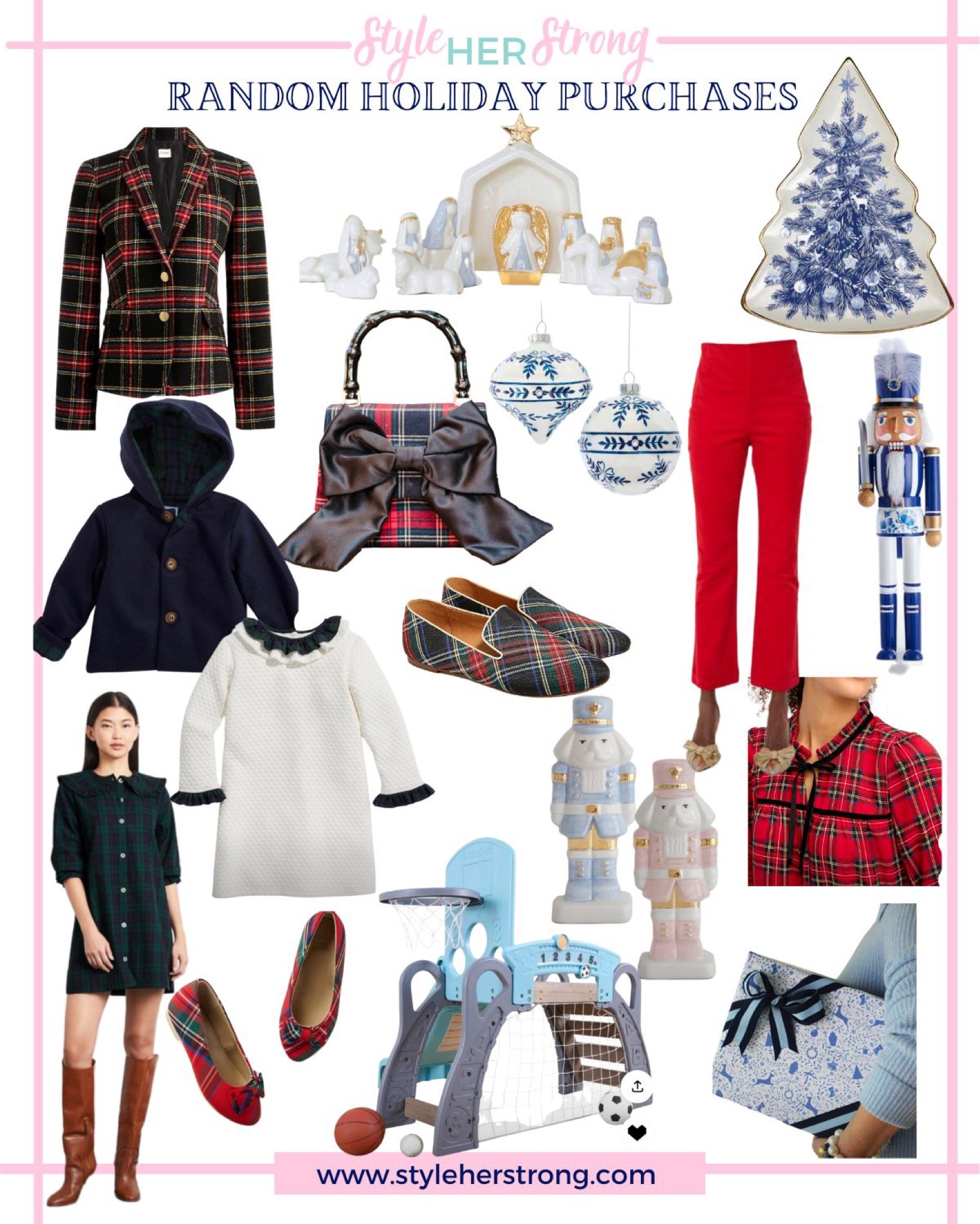 Random holiday purchases: family blackwatch plaid outfits, hill house home dress, tartan plaid purse from lisi Lerch, Tuckernuck corduroy crop pants, Stewart plaid blazer, chinoiserie Christmas finds, girls plaid flats, nutcracker, blue and white holiday decor, grandmillennial wrapping paper 

#LTKsalealert #LTKSeasonal #LTKHoliday