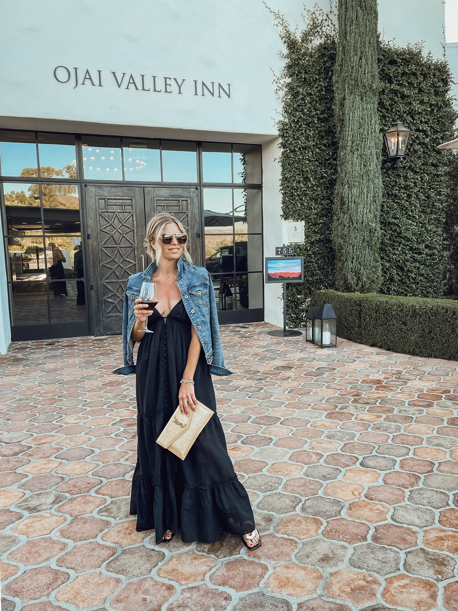 Similar black maxi dress, denim jacket, sunglasses, YSL clutch and sunglasses.

#LTKFind #LTKtravel #LTKunder100
