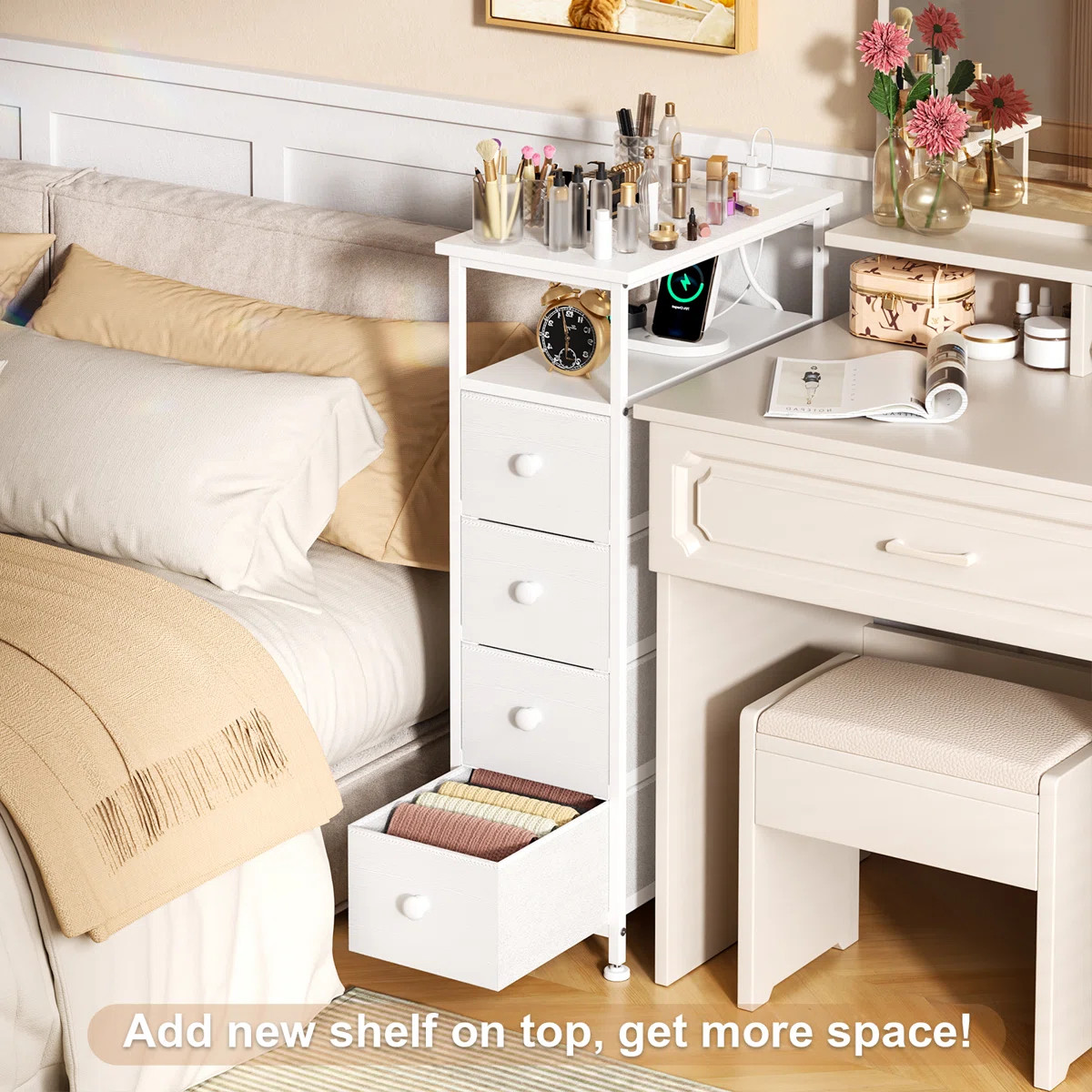 Ebern Designs Narrow Dresser with Charging Station White Dresser with 4 Drawer Slim Chest of Draw... | Wayfair North America