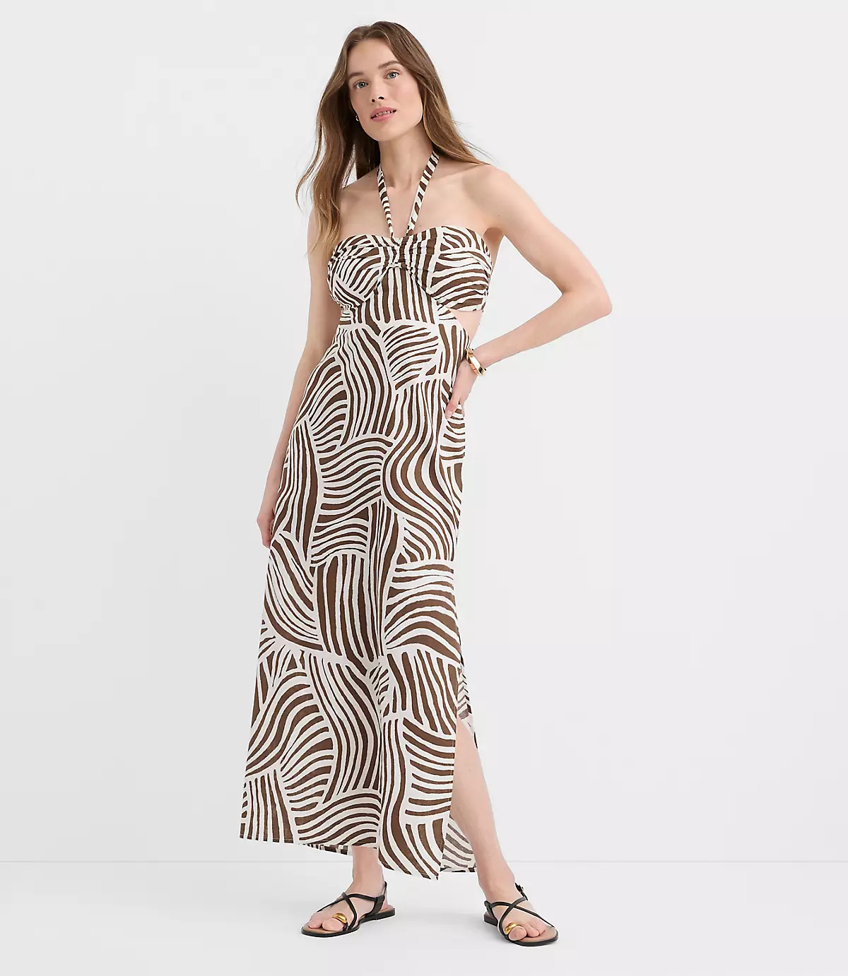 LOFT Beach Wave Linen Cotton Cutout Halter Maxi Dress | LOFT