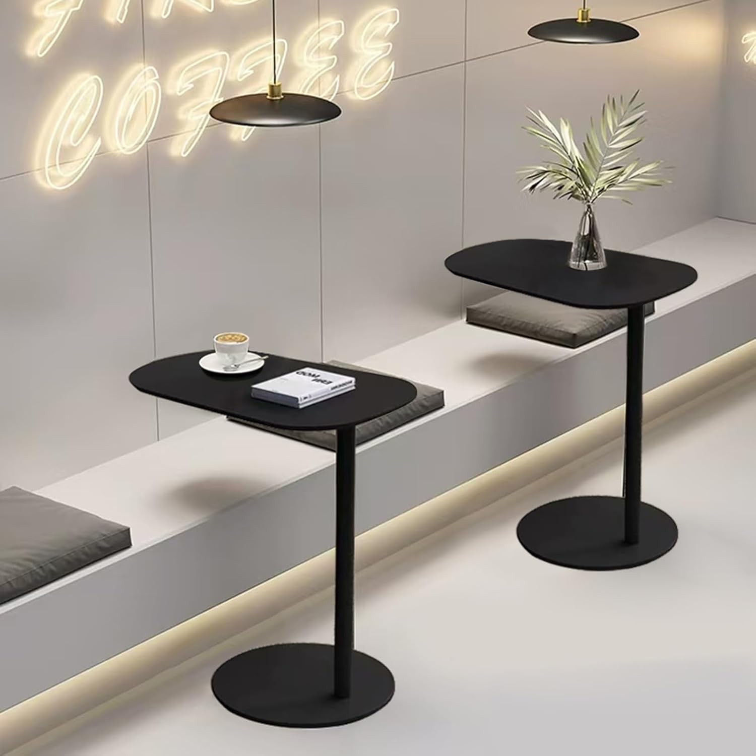 Modern Metal Side Table C Shaped End Table for Couch Slim Sofa Side Table Snack End Table Tv Trays for Eating On Couch for Dining Room, Living Room, Cafe and Balcony (1Pack Black) | Amazon (US)