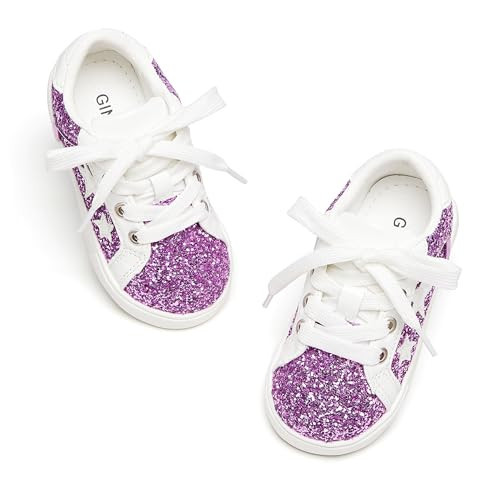 GINFIVE Toddler Girls Sneakers Little Girls Slip On Shoes Purple Glitter Sneakers Toddler 12 | Amazon (US)