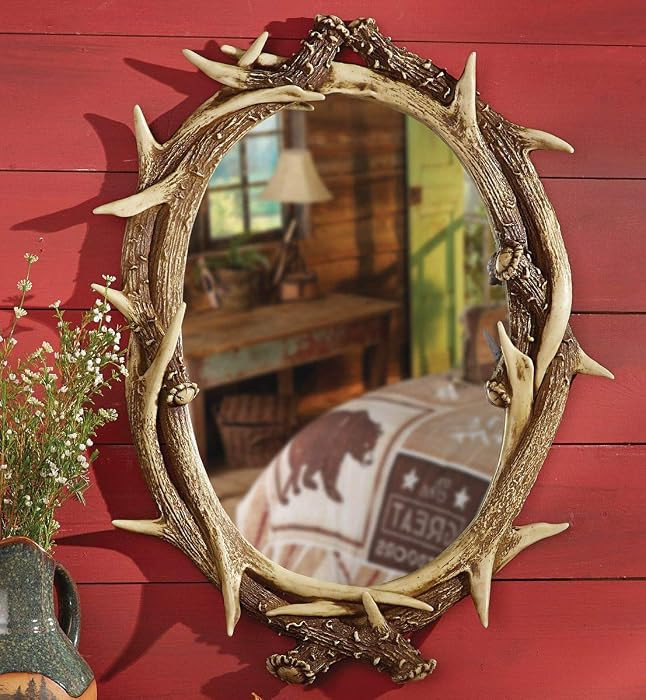 BLACK FOREST DECOR Oval Antler Wall Mirror – Rustic Cabin Lodge Decor with Interlocking Antlers... | Amazon (US)