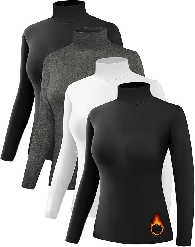 Dalavch 4 Pack Women’s Thermal Turtleneck Shirts, Women Turtle Neck Fleece Lined Compression Lo... | Amazon (US)