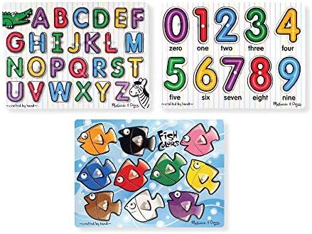 Melissa & Doug Classic Wooden Peg Puzzles (Set of 3) - Numbers, Alphabet, and Colors | Amazon (US)