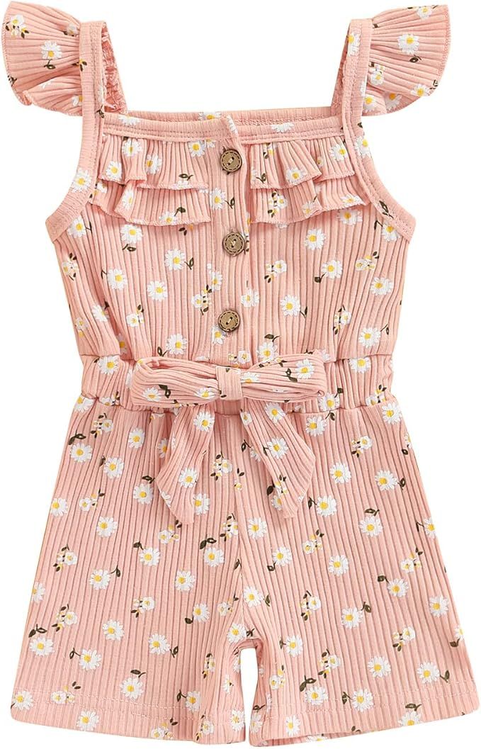 Toddler Baby Girl Summer Romper, Floral Print Romper Ruffle Fly Sleeve onesie Cute Baby Girl Clot... | Amazon (US)