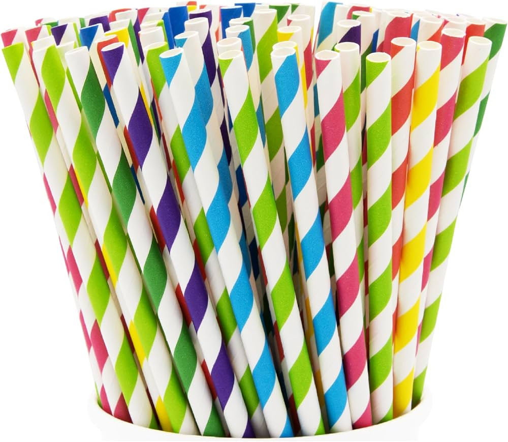 GUSTO [200 Pack] Striped Paper Drinking Straws – Sturdy & Non-Soggy – 100% Biodegradable, Foo... | Amazon (US)
