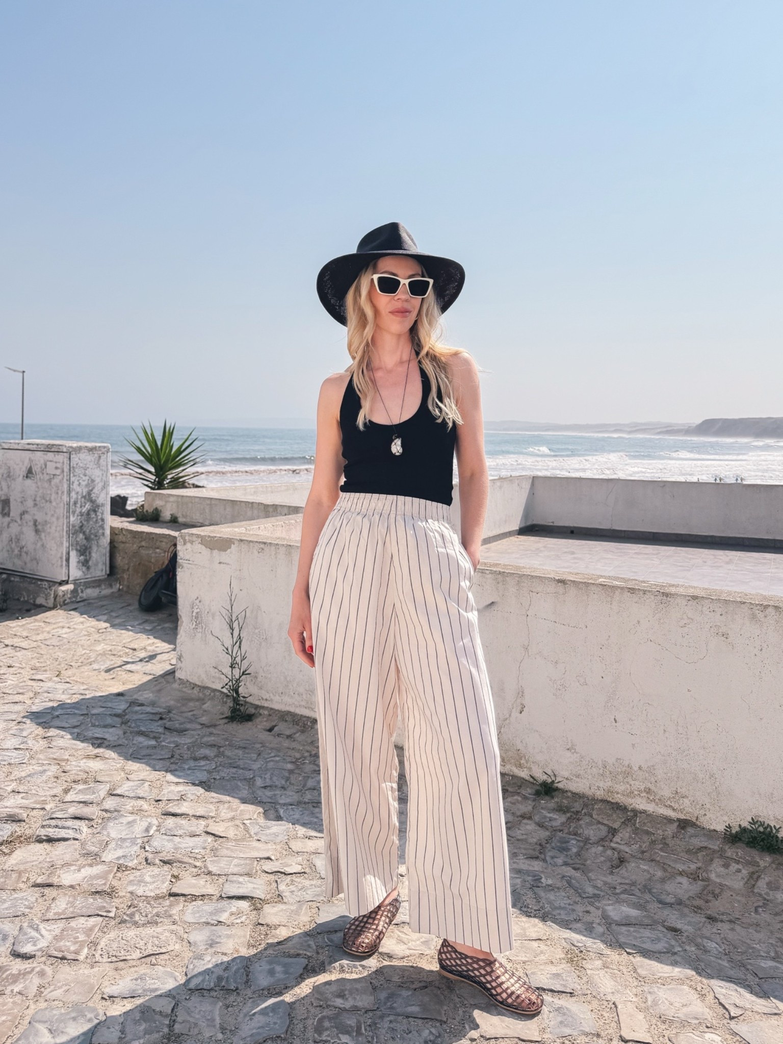 Summer vacation outfit, beach outfit, @Janessa Leone black straw hat, shell necklace, summer 2026

#LTKTravel #LTKSeasonal #LTKSaleAlert