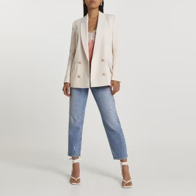 Cream structured double breasted blazer | River Island (UK & IE)