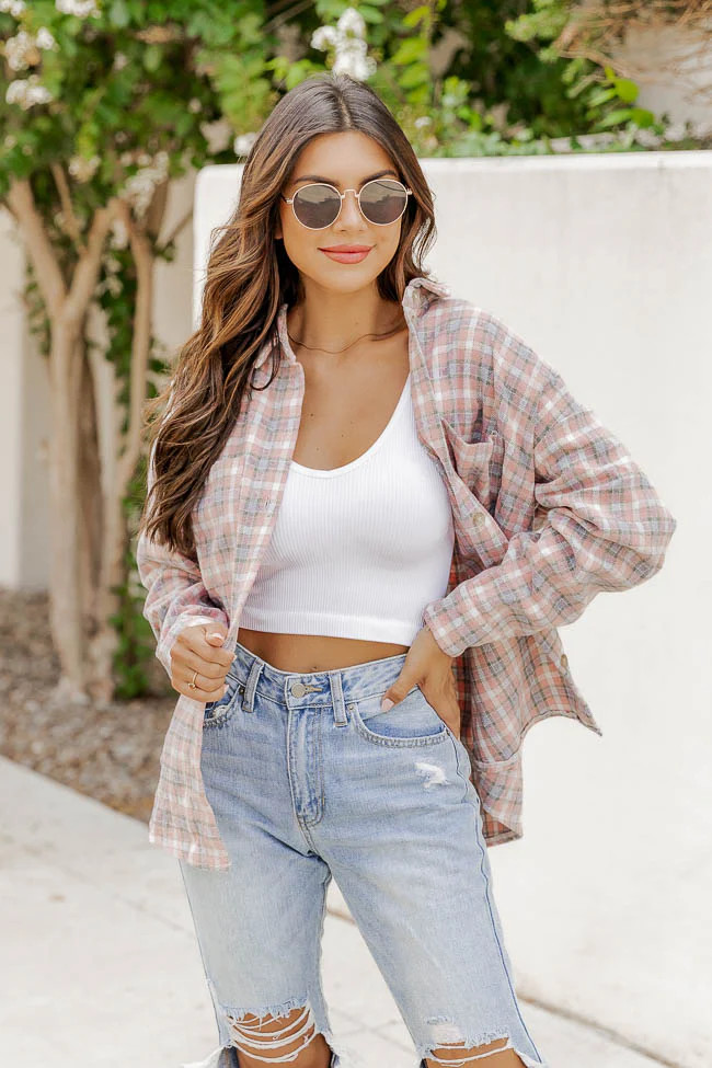 Lovely Days Taupe/Purple Plaid Shacket | Pink Lily