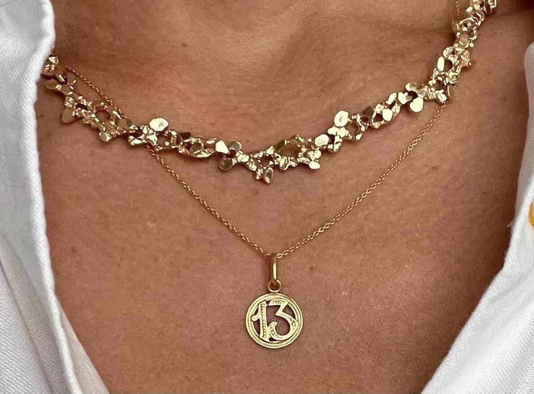 Tiny 18K Gold Lucky 13 Charm - Etsy | Etsy (US)