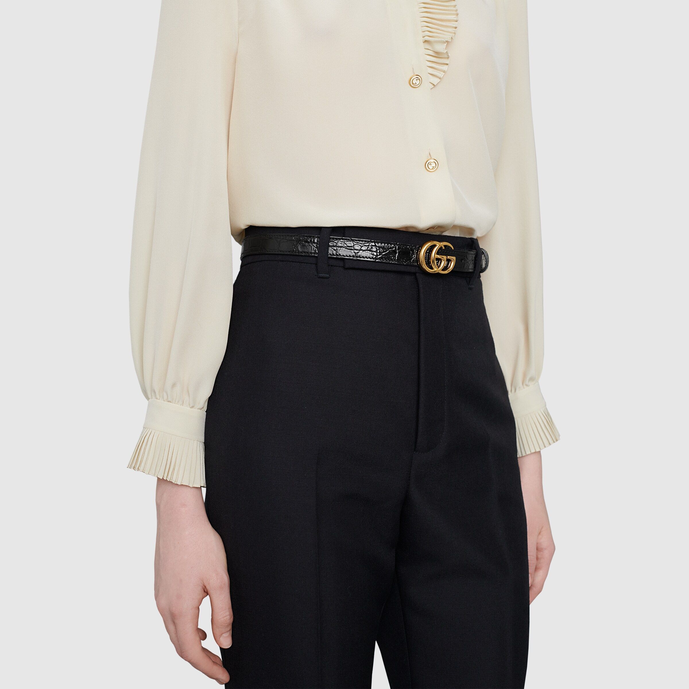 GG Marmont thin caiman belt with shiny buckle | Gucci (US)