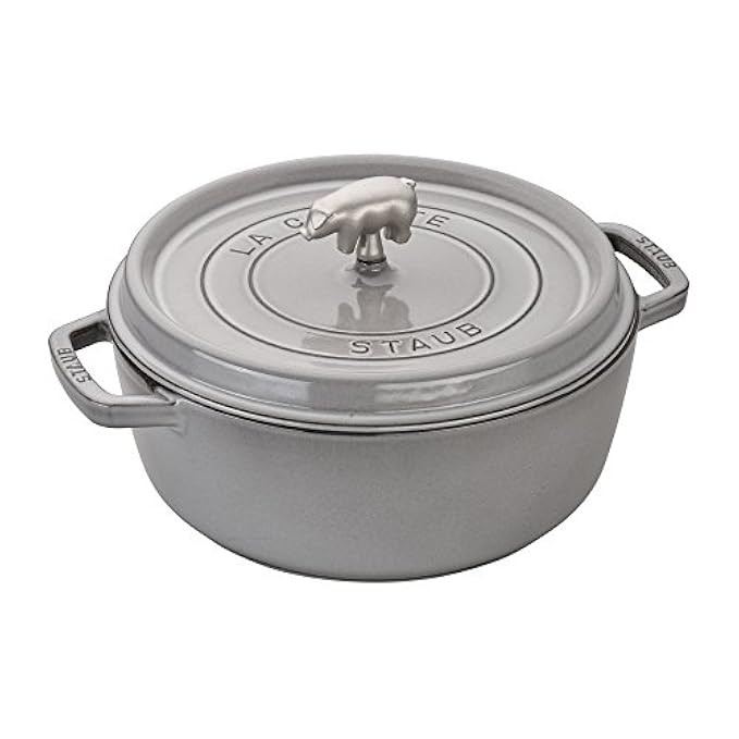 Staub Cast Iron 6-qt Cochon Shallow Wide Round Cocotte - Graphite Grey | Amazon (US)