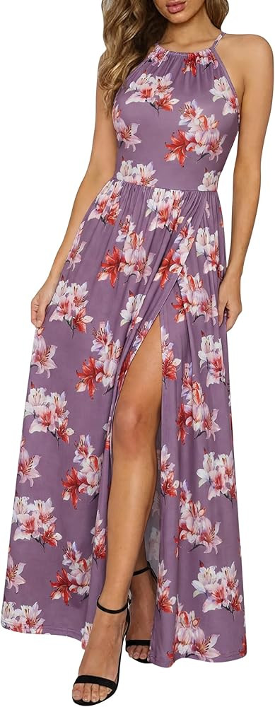 KILIG Women's Summer Floral Beach Flowy Split Maxi Long Dresses | Amazon (US)