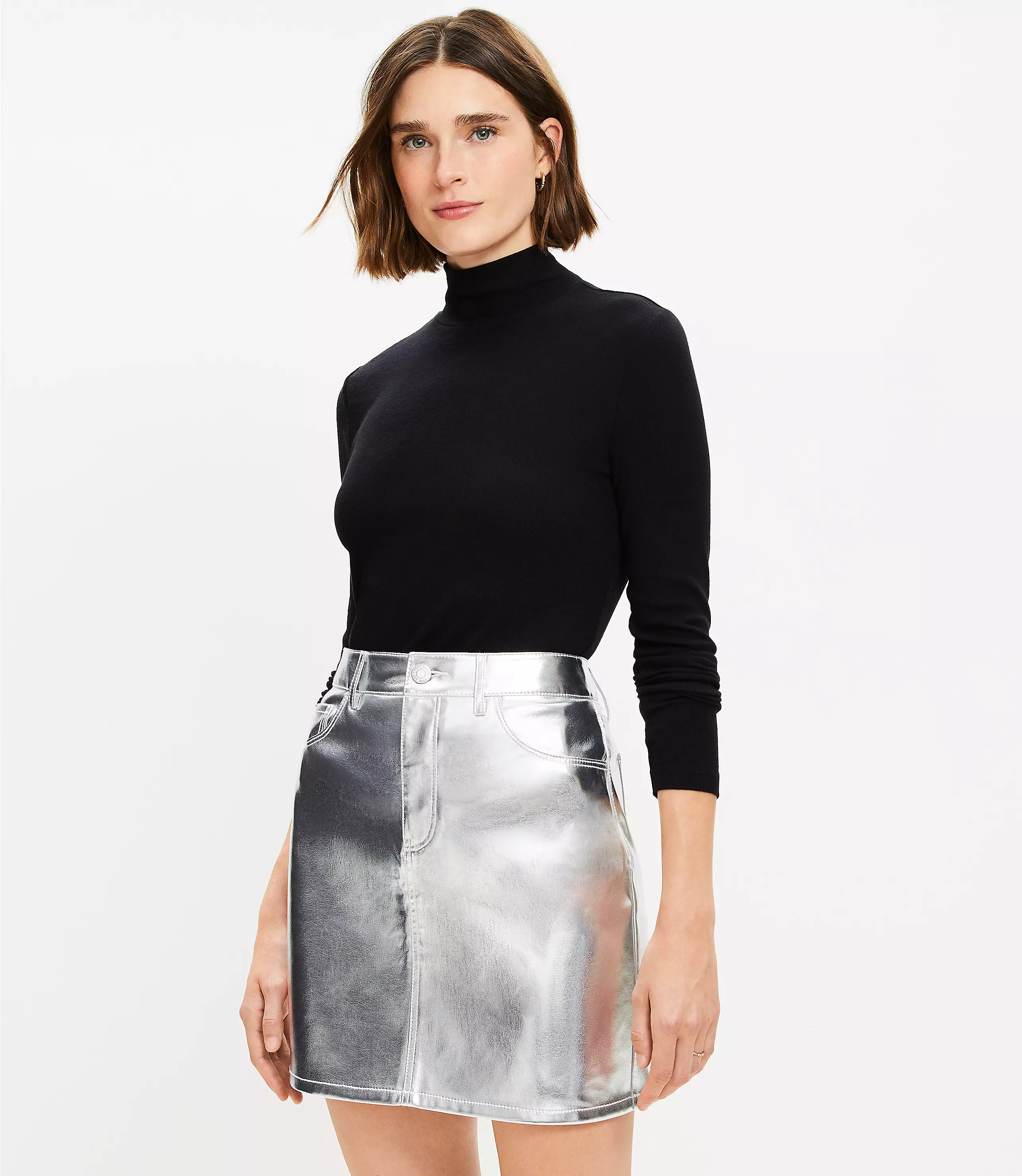 Metallic Faux Leather Five Pocket Mini Skirt | LOFT