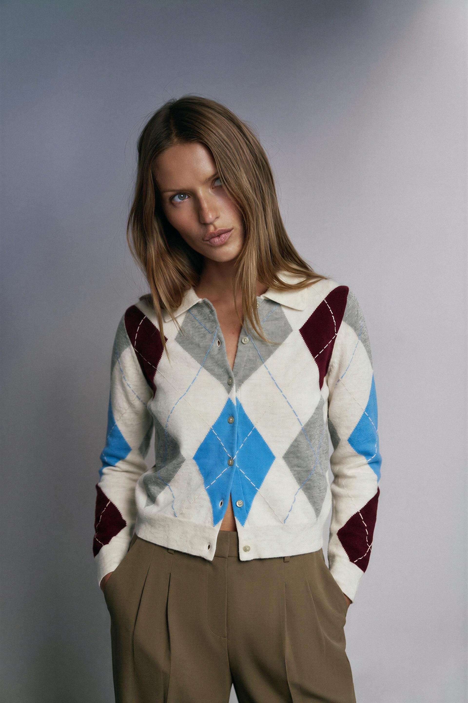 Zara - Diamond Pattern Cardigan - Multicolored - Xl - Woman | Zara US