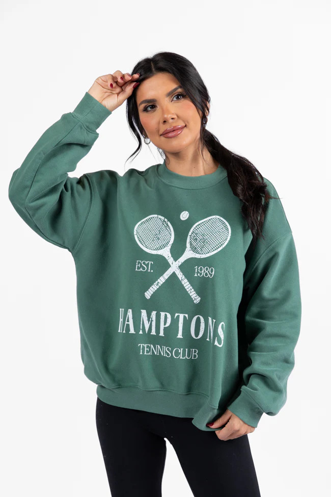 Hamptons Tennis Club Pine Needle Green Graphic Sweatshirt DOORBUSTER | Pink Lily