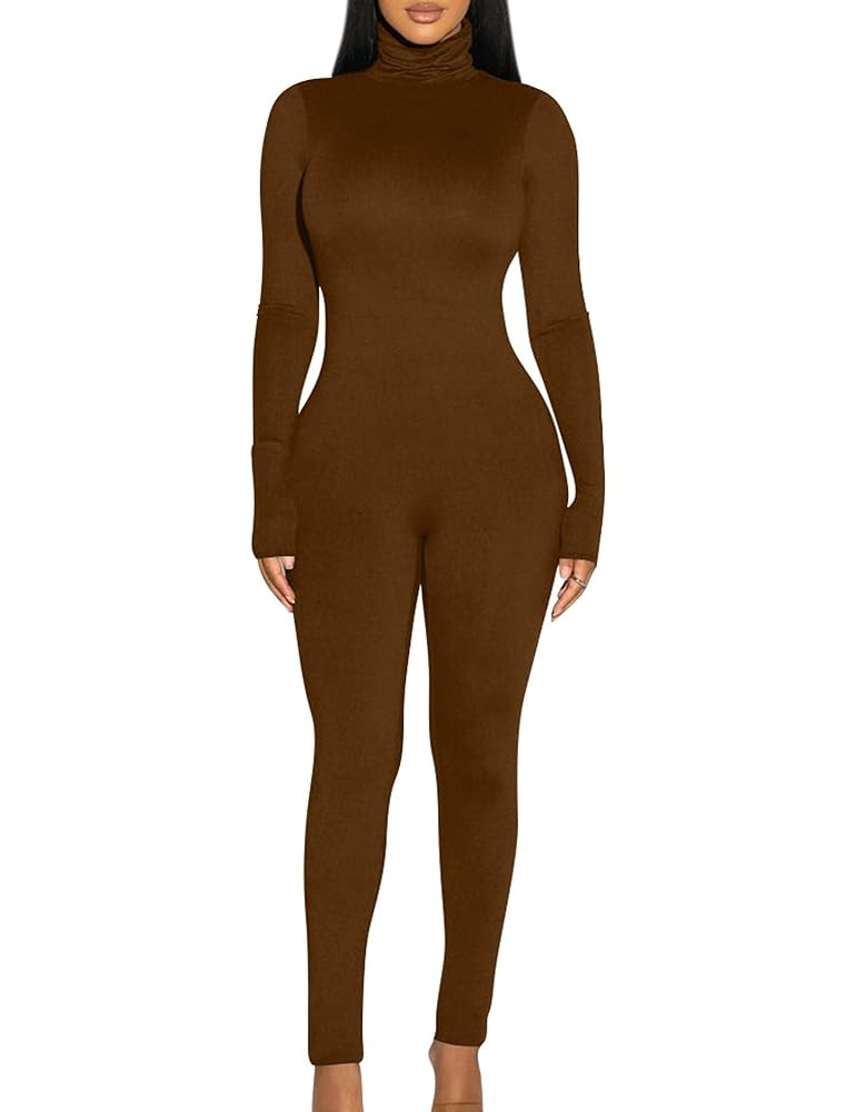 BORIFLORS Long Sleeve Jumpsuit for Women Sexy Turtleneck One Piece Bodycon Rompers Clubwear | Amazon (US)