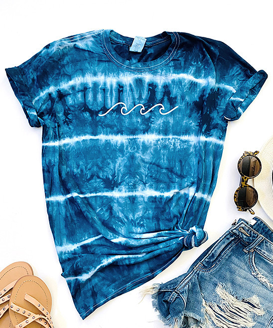 Party On! Women's Tee Shirts Navy - Navy Tie-Dye Wave Crewneck Tee - Women | Zulily
