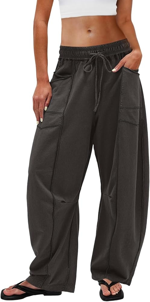 UNIANKIYA Womens Barrel Sweatpants Baggy Pants Wide Leg Sweat Pants Lounge Trousers with Pockets ... | Amazon (US)